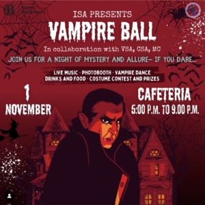 Vampire Ball Friday, Nov. 1, 5 - 9 PM, Student Union Building Cafeteria
